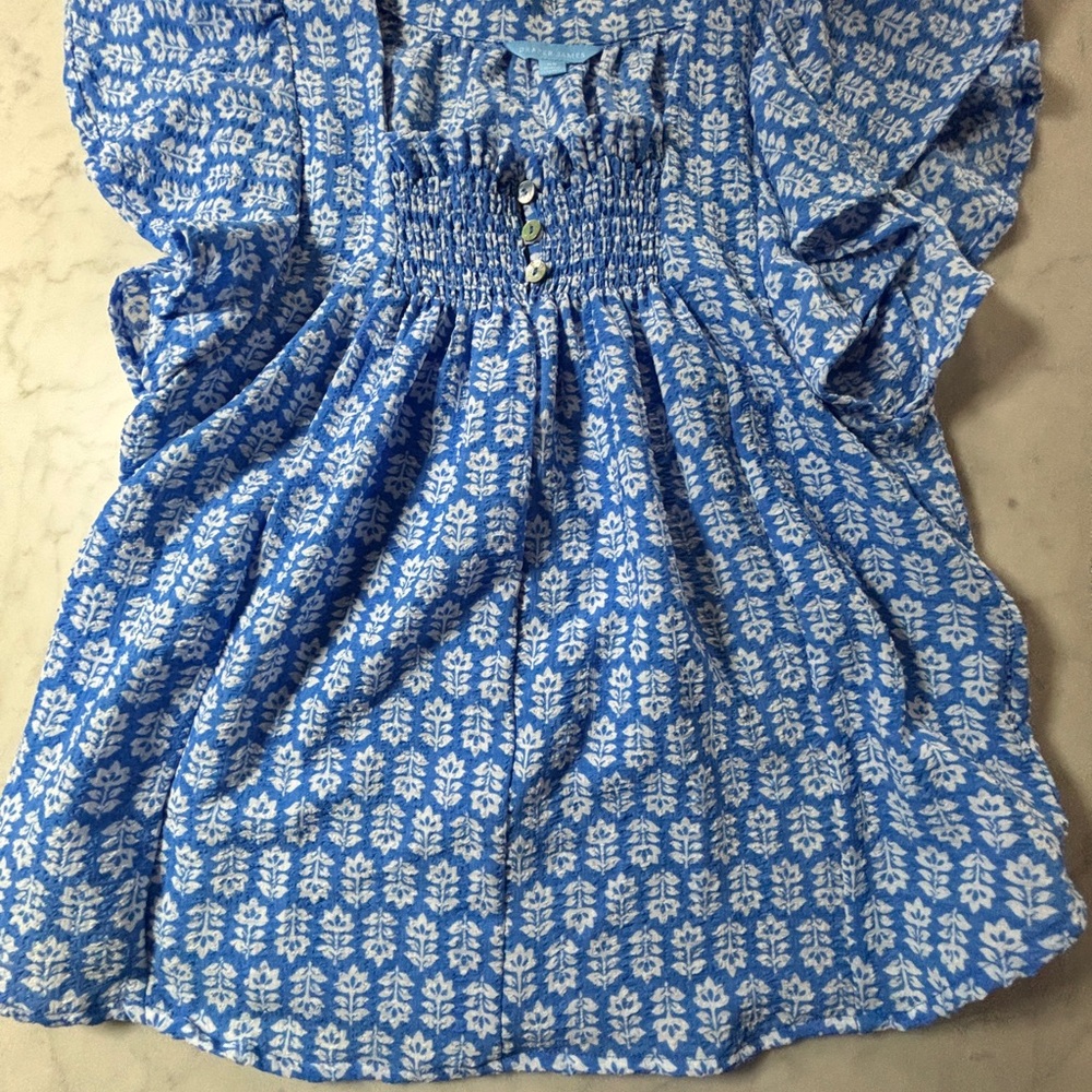 Draper James Blue and White Print Top
